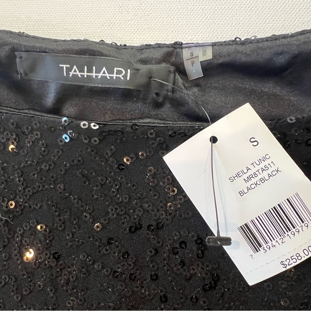 NWT Tahari Sequin Black Tunic Dress 3/4 Sleeve Size Small - Picture 12 of 12